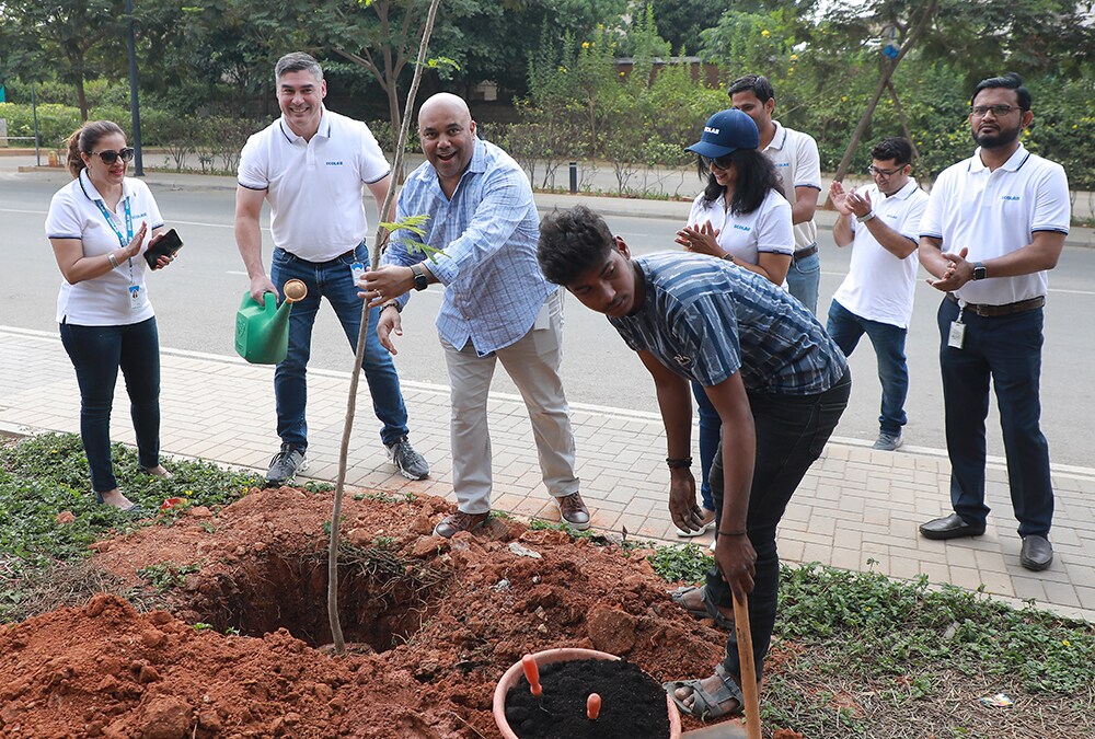 Ecolab employees planting a tree