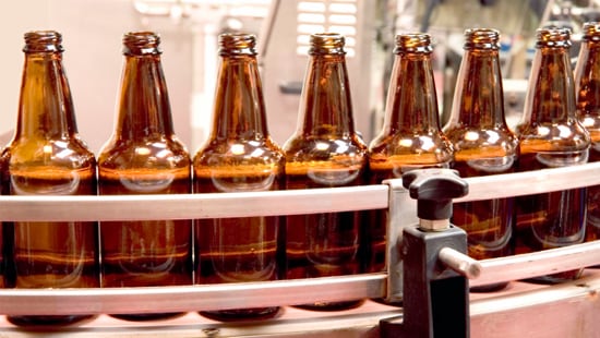Sanitary Beer Bottles on Conveyor Belt